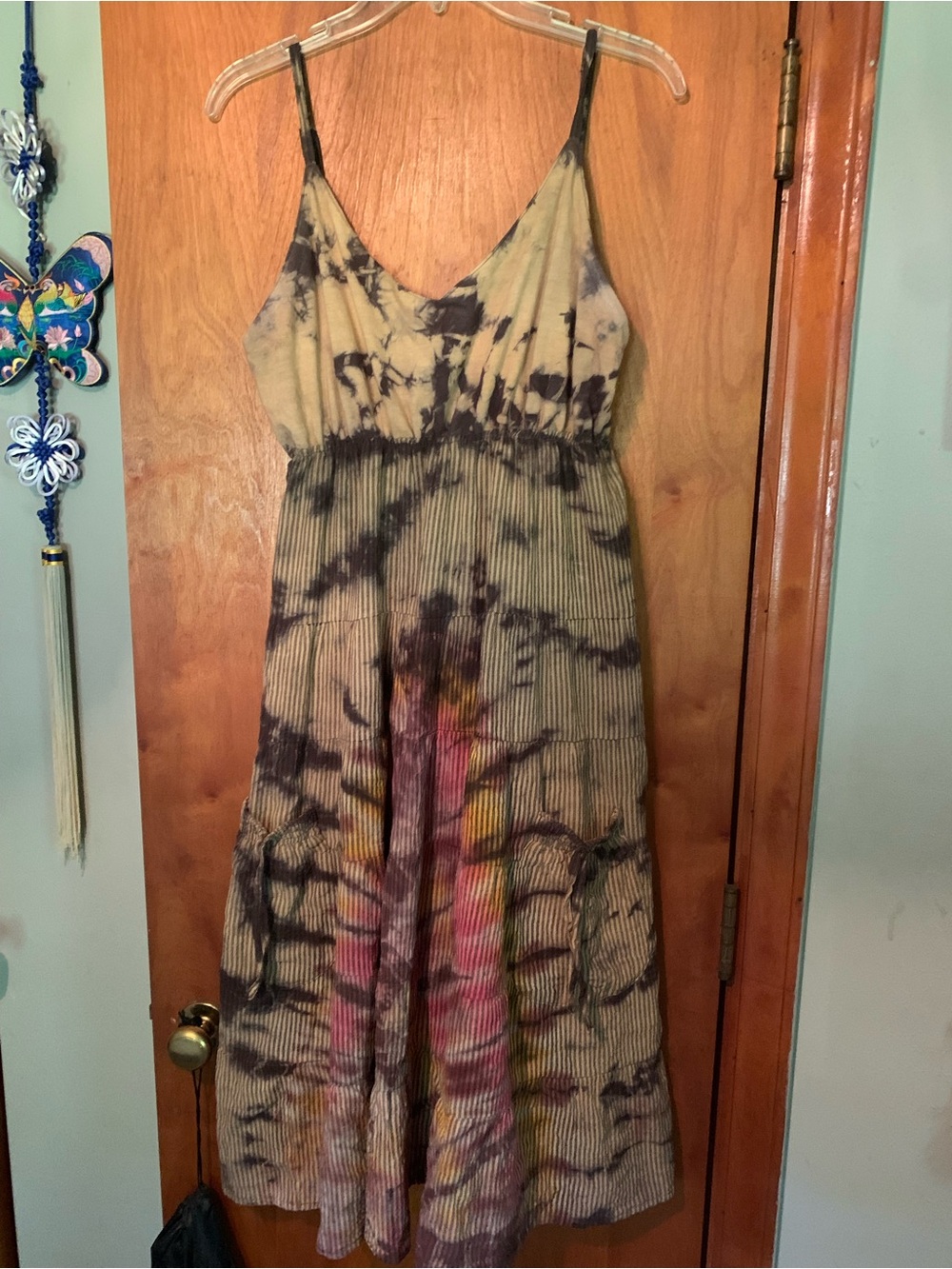 Tie-Dye Smocked Strap Maxi Dress - Multi Color - Picture 4 of 4